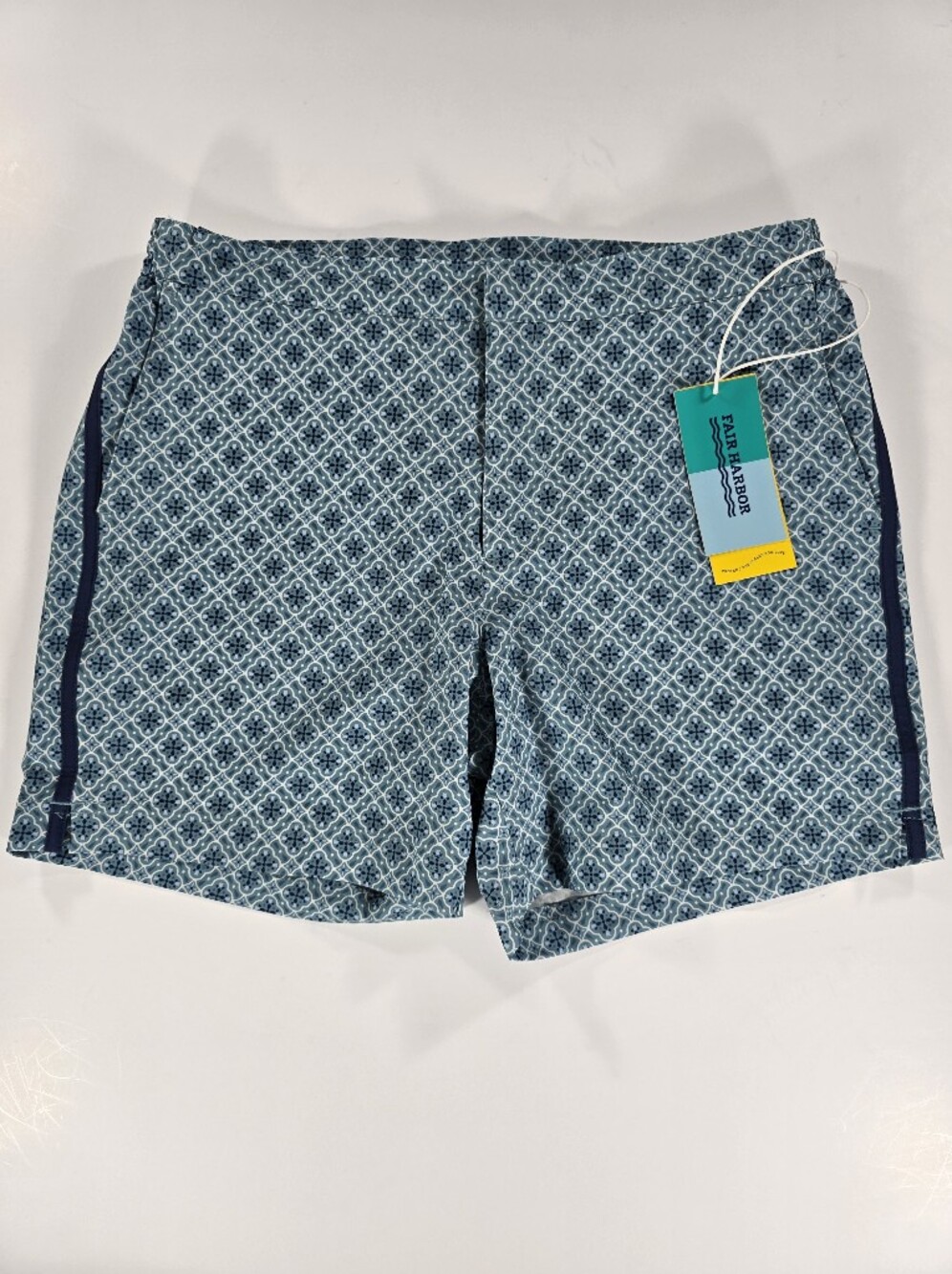 NEW Fair Harbor Sextant Blue Men's 32 Swim Trunks Shorts 6" Lined Blue Morrocan